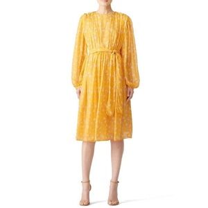 Alcoolique 100% Silk Yellow Floral Designer Midi Dress Size 44 (US 10-12)